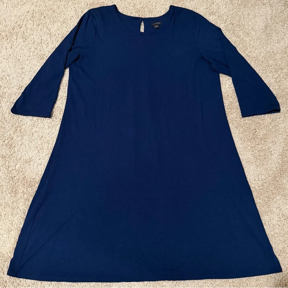 J. JILL Wearever Collection Women’s L Navy 3/4 Sleeve Dress 1 Center Pleat Back - Picture 1 of 6